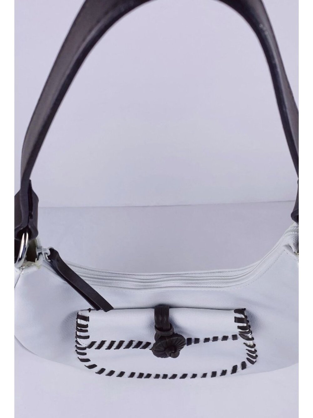 VTG Minicci Hippie White Shoulder Crescent Shaped Bag W/ Chocolate Brown Whipsti - Picture 16 of 16